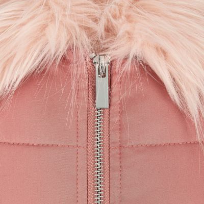 Girls pink puffer coat with faux fur collar